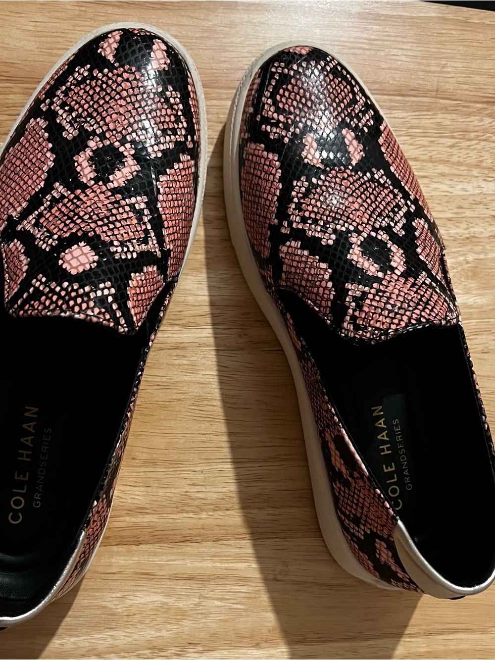 Cole Haan Pink and Black Snake-Print Slip-On Sneakers